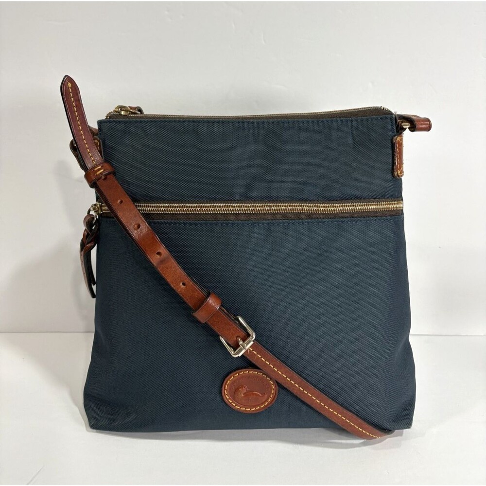 Dooney & Bourke Women's Navy Blue Nylon Brown Leather Crossbody Shoulder Bag
